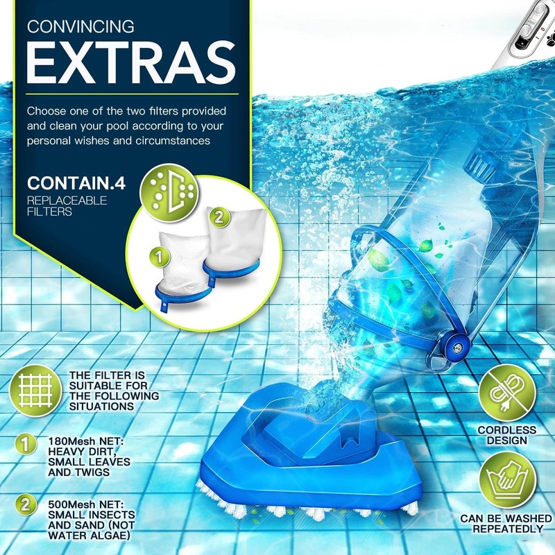 Lanchez Cordless Handheld Pool Vacuum for Above Ground Pool Telescopic