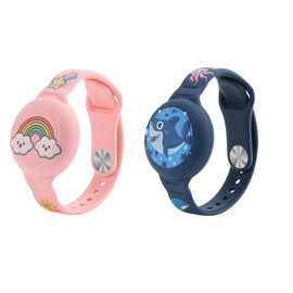 ZORBES® Pulsera Correa para Airtag, (Paquete de 2) Unicornio y Tiburón Air Tag Caso de Silicona Pulsera para niños, Funda Protectora, Estuche antipérdida para rastreadores GPS, Rosa y Azul Oscuro