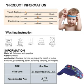 QKURT Kids Sun Visor Hat, 2-10 Years Girls Boys Anti UV Sun Visors Children's Sun Hat Golf Visor with Breathable Sweatband Sport Visors Cap for Outdoor Activities