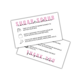 Sugar Scrub Shower Bath Care Instruction Cards | 50pk 2x3.5” Packaging for DIY Bomb Gel Bulk Warning Labels Tags Stickers