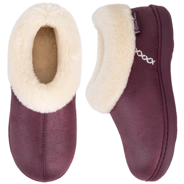 EverFoams Ladies' Micro Suede Memory Foam Slippers with Fluffy Faux