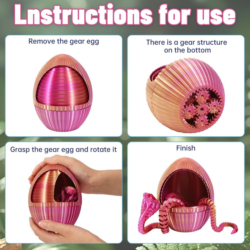 3D Printed Snake Egg Toys with Fidget Snake Inside, 24''