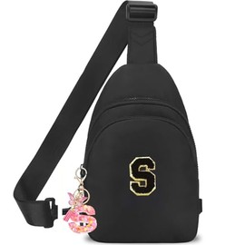 Regalos de cumpleaños para niñas y mujeres - Bolso pequeño con inicial, bolsa cruzada para niñas, Negro, 26cm x 15cm x 6cm (10.23in x 5.9in x 2.36in),