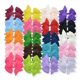 BORDSTRACT Hair Bows for Girls, 40pcs Ribbon Hair Bow Alligator Clips, 3Inch Sweet Hair Accessory, Colorful and Portable Hair Clips for Baby Toddlers Girls Teens Children