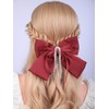 Jumwrit Big Red Satin Hair Bow Clip Sparkly Rhinestone Long