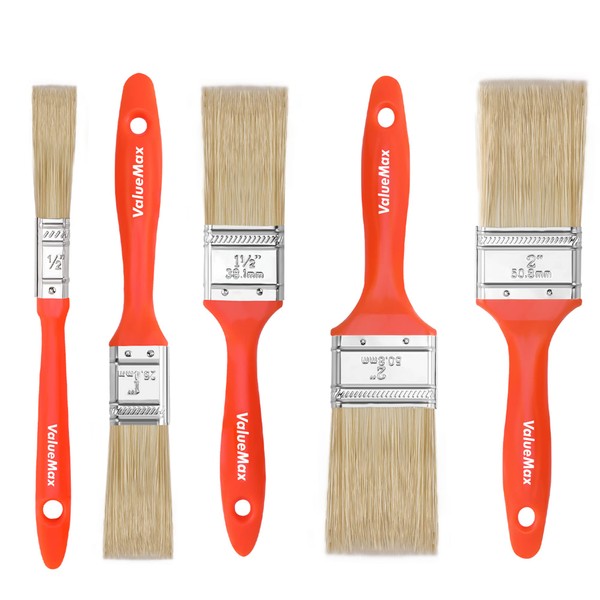 ValueMax Paint Brushes 5-Pack, Paint Brush Set with 4 Sizes,