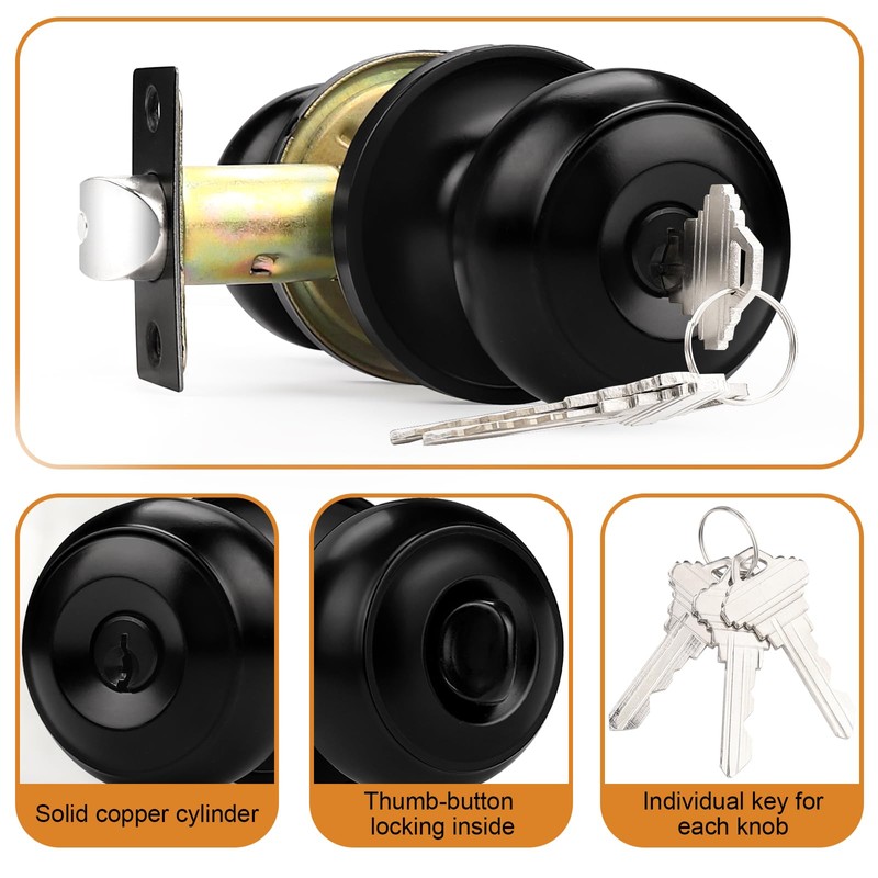 Probrico Keyed Entry Door Locks Black Door Knobs, Interior Door