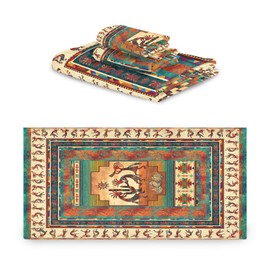KENADVI Kokopelli Bath Towels Set,Absorbent Soft 3 Piece Southwest Native American Ethnic Tribal Towels for Bathroom,1 Bath Towel 1 Hand Towel 1 Washcloth,Decoractive Guest Bathroom Towels,Brown