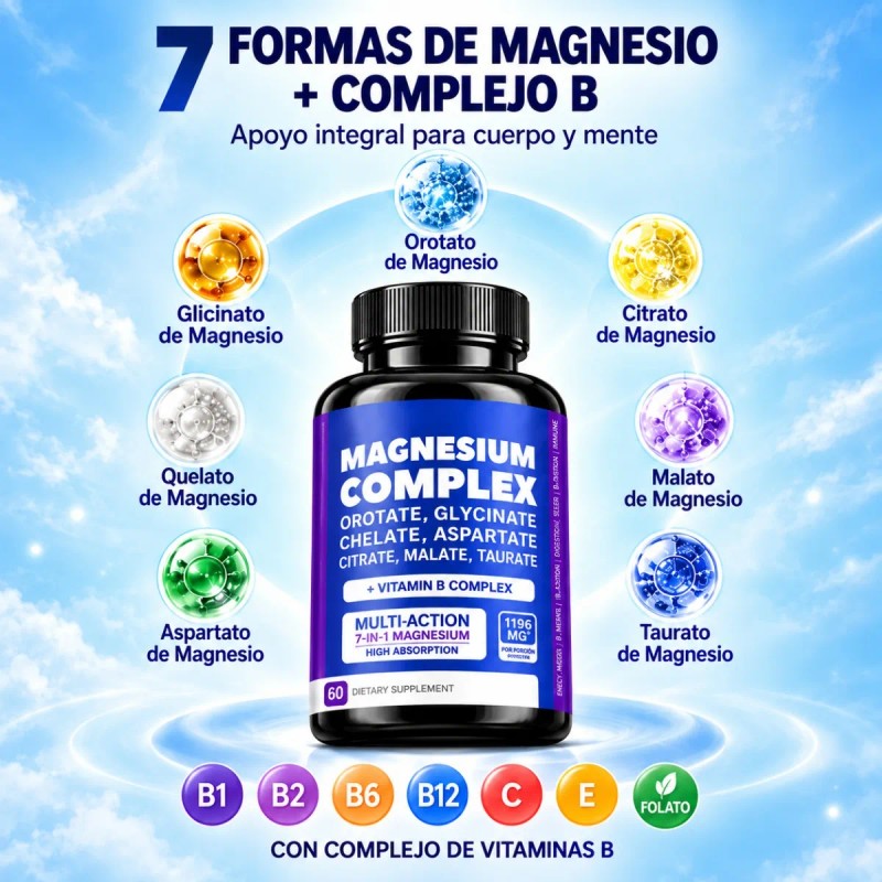 Magnesio Con Glicinato Citrato Taurato Y Complejo B 60 Cap