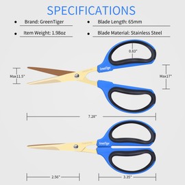 GreenTiger Garden Scissors, 65mm Extra-Long Blade, Golden Titanium Coating Pruning Shears, Sharp Precision-ground Stainless Steel Bonsai Shears, Suit for Garden and Home