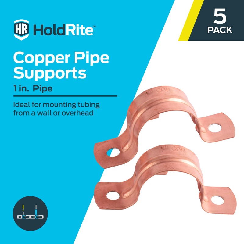 HoldRite 1 Inch Copper 2-Hole Strap, 5 Pack, Pipe Support,