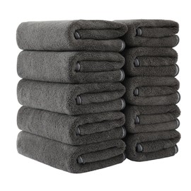 Microfiber Face Towel, 13.4 x 29.5 inches (34 x 75 cm), Fluffy, Household Towel, Water Absorbent, Quick Drying, Breathable, Lightweight, Skin-friendly, Towel Set, Set of 10 (Black Gray)
