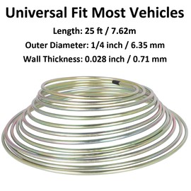 MOCNT 6.35 mm Car Brake Line 1/4 Inch Brake Line with Copper Coating Galvanised Brake Line Hose Brake Pipe Car Replacement Brake Line Set Length 7.6 m with 16 Nuts