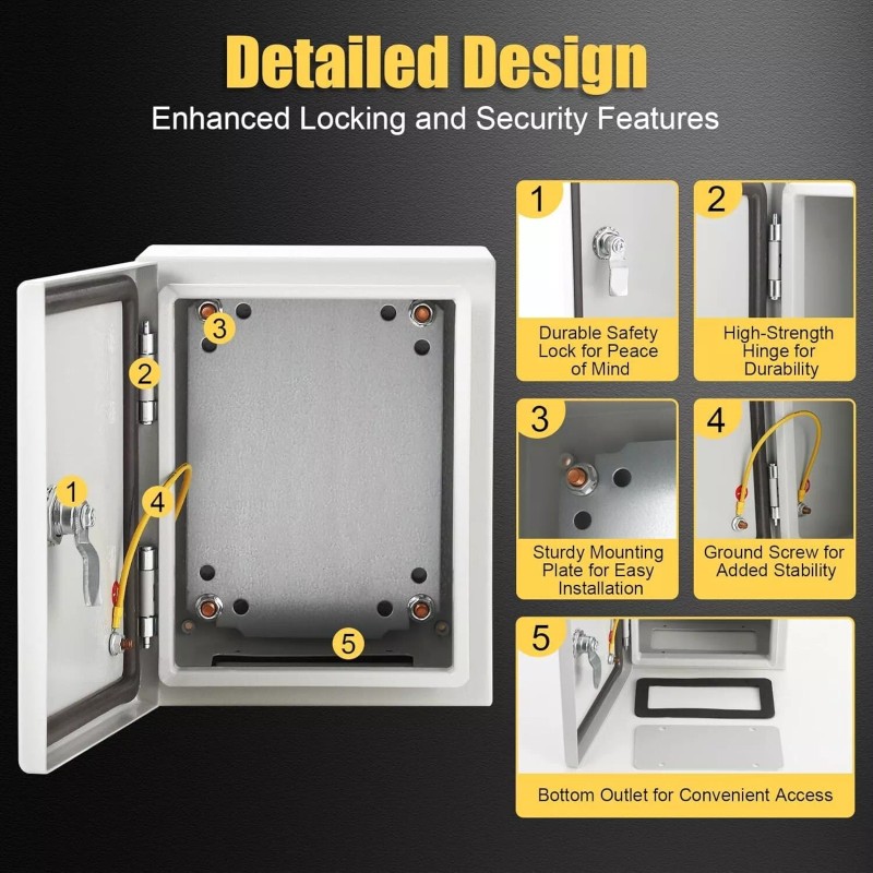 Garvee 16x12x8'' Nema 4X Carbon Steel Electrical Enclosure IP66 Wall