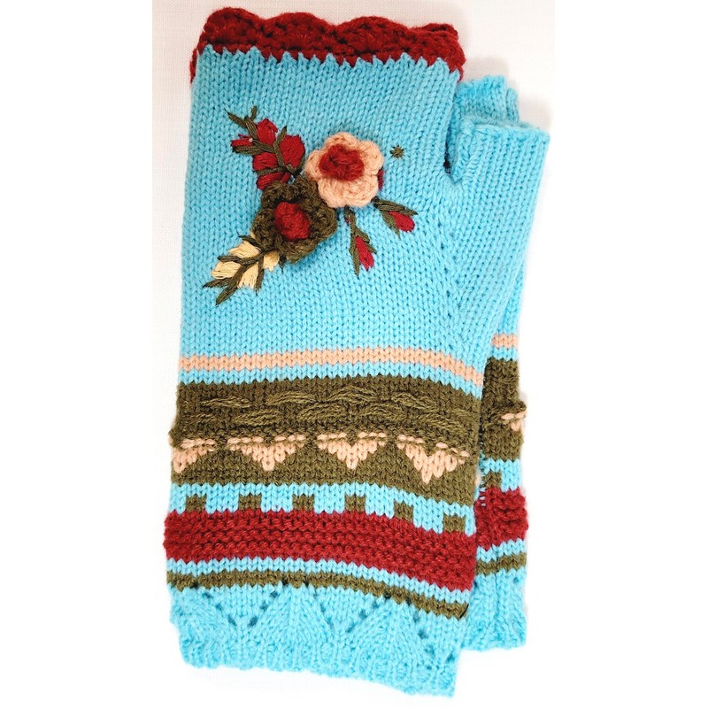 Press On Nail and Fingerless Glove Gift Set (Turquoise Red,