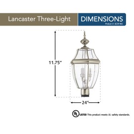 Sea Gull Lighting 8239-965 Lancaster Traditional Three Outdoor Light Post Outside Fixture, Antique Brushed Nickel Finish