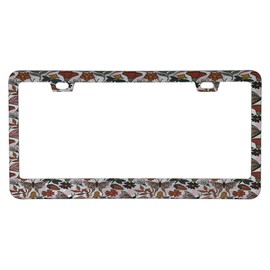 Supdanautodechere Boho Floral Butterflies Decorative License Plate Frame, 2 Holes Matte White Powder Coated Stainless Steel Car License Plate Cover Holder for Standard US Vehicles 6 x 12 inches