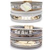 Suyi Multilayer Leather Bracelet Set 2 Pieces Beads Wrap Bracelet