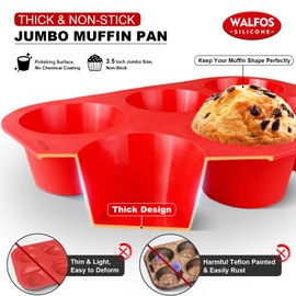 Walfos Silicone Texas Muffin Pan Set- 6 Cup Jumbo Silicone Cupcake Pan, Non-Stick, Just PoP Out! Perfect for Egg Muffin, Big Cupcake - BPA Free and Dishwasher Safe, Set of 2