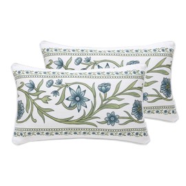 ISAENNE Design Fresh Linen Lumbar Throw Pillow Covers 12"x20" Pack of 2, French White Cottage Cushion Covers with Green Branches Pattern Decoration Pillowcases for Bed,Living Room,Outdoor,Car