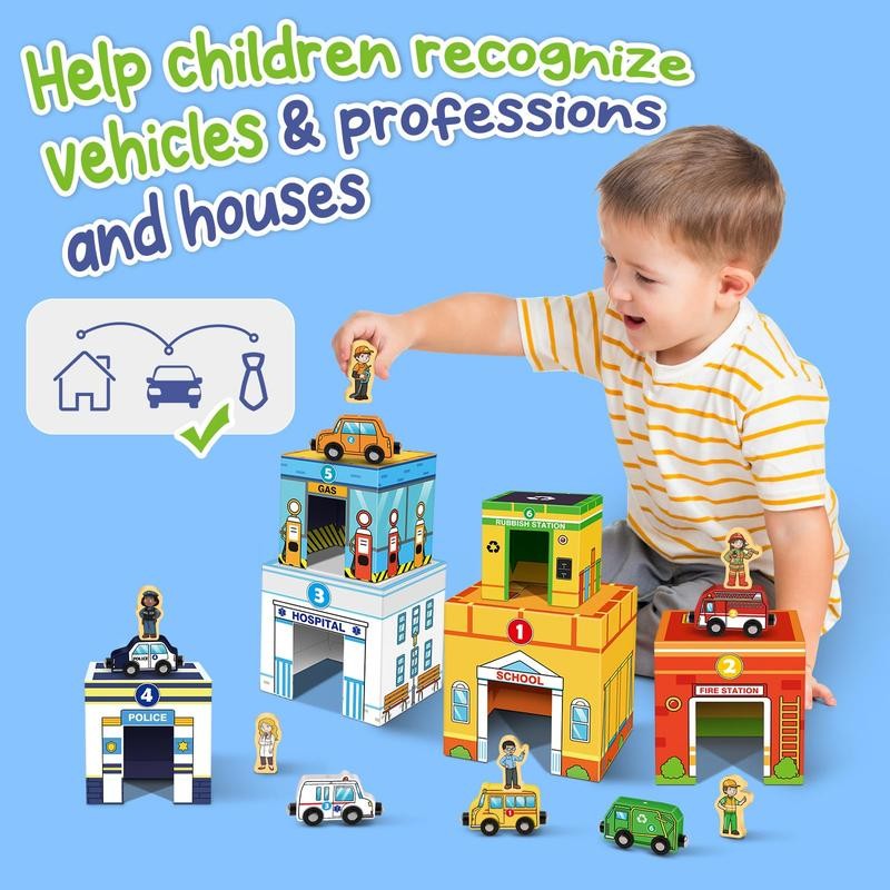 Aizweb Magnetic Wooden Vehicle Stacking Set - Sorting & Building