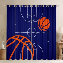 Cortinas de baloncesto para recámara, sala de estar (2 paneles, 38 x 45 pulgadas), cancha de baloncesto para niños, 30 % a 50 % opacas, cortinas para niños, niñas, adolescentes, juegos, deportes, oscurecimiento