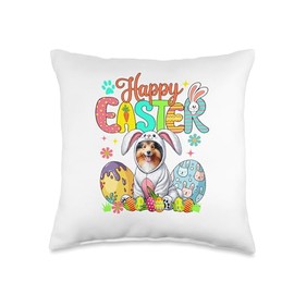 Happy Easter Sheltie Cosplay Bunny Chocolate Eggs Owner Throw Pillow