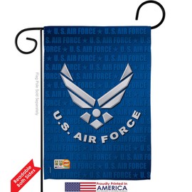 Breeze Decor US Air Force Americana Military Veteran Armed Forces Decorative Gift Vertical 13" x 18.5" Double Sided Garden Flag Set Metal Pole Hardware Made in USA