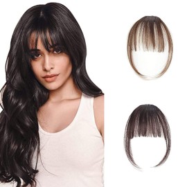 Fringe Real Hair Clip, False Hair Clip, French Fringe, 2CPS with 1 Comb and 26 Hairpins, Fringe Hairpiece, Natural Fringe Ponytail Hairpiece, Real Hair Ponytail Extension Clip