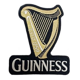Guinness Harp Logo Patch (4 Inch) Embroidered Iron-on or Sew-on Badge St James Gate Brewery Crest Dublin Ireland Travel Irish Souvenir Emblem DIY Gift Patches