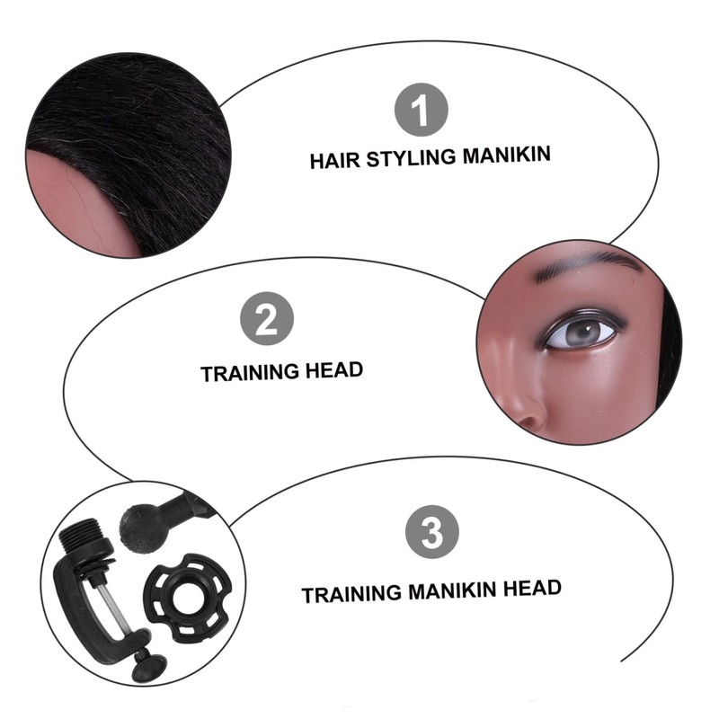 Healvian 1 Set Human Hair Braiding Mannequin Head Hair Cutting