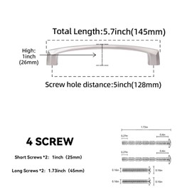 BUKOBYHE 10 Pack 5 Inch Kitchen Cabinet Handles Brushed Satin Nickel Cabinet Pulls Silver Drawer Pulls Zinc Alloy Kitchen Hardware