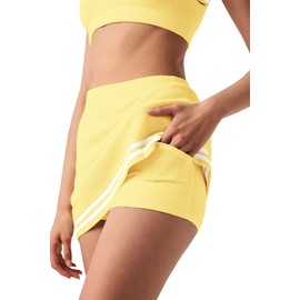 Nirovien Women Workout Sets Knit Tank Skort Sets Women 2 Piece Outfits Tennis Dress Athletic Golf Outfits(Light Yellow,S)