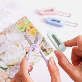 Mini Folding Scissors Portable Foldable Travel Scissors Paper Cutter Pocket Paper Rope Craft Shredder Scissors Stationery Push-Pull (Baby Pink)