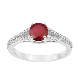 Round 0.85 Ctw Natural Gemstone Birthstone 925 Sterling Silver Cluster Women Ring (Ruby, 7)