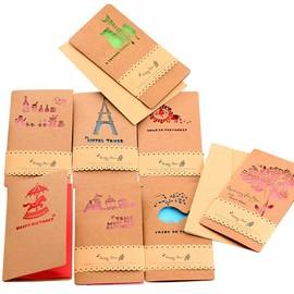 moin moin 2211me252 Message Cards, Retro, Craft, Brown, Set of 10 | Inner Paper + Envelope Included, Birthday, Thank You, Thank You, Scalloped Lace, Antique (Wooden Horse, Train, Animal, Whale, Coffee, Eiffel Tower, Lion, Earthenware, Green, Birthday Cake)