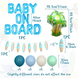JeVenis Baby On Board Baby Shower Decorations Baby On Board Banner Balloons Beach Surf Baby Shower Decorations Summer Beach Party Supplies