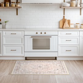 BESTSWEETIE Area Rugs 2x3 for Living Room Boho Washable Rug Low Pile Non Slip Vintage Distressed Print Floral Indoor Carpet for Bedroom Dining Room Kitchen Hallway, Pink Beige Grey