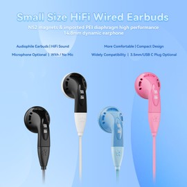 NICEHCK YDSmall Wired Headphones for Kids Students Women Small Ears, 14.8mm Dynamic Wire Earphones Earbuds with Mic 3.5mm Wired Ear Buds Compatible with Cell Phones Laptop Computer (Black and White)