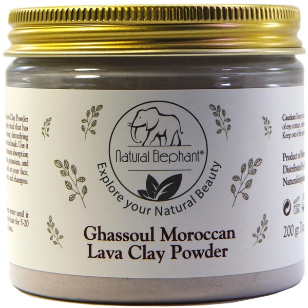 Natural Elephant Ghassoul Moroccan Lava Clay Powder 100% Pure & Natural (200g Jar (7oz))