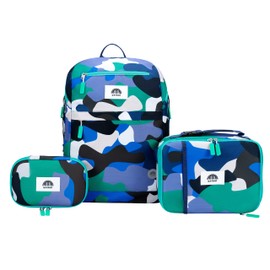 uninni Camouflage Blue Kids Backpack Set for Age 6+, fits for height 3'9" above kids with Lightweight Insulated Lunch Bag and Cute Pencil Case for Boys and Girls