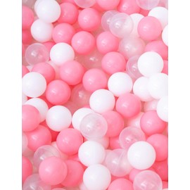 MEOGETY Ball Pit Balls Phthalate Free BPA Free Crush Proof Plastic - Pit Balls with Macaron Color Pink, White, Transparent, 100 pcs