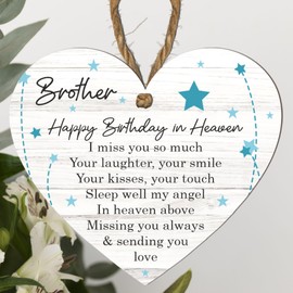 Brother Memorial Plaque – "Happy Birthday in Heaven" Heart-Shaped Memorial Gift for Loss of Brother – Starry Night Bereavement Plaque ‘Happy Birthday in Heaven’ Remembrance Gift (Brother)
