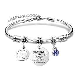 SAMORION Friendship Bracelets Initial Letter Bracelets Gift for Women Best Friends Royal Blue Crystal Delicate Jewellery for Her, Stainless Steel