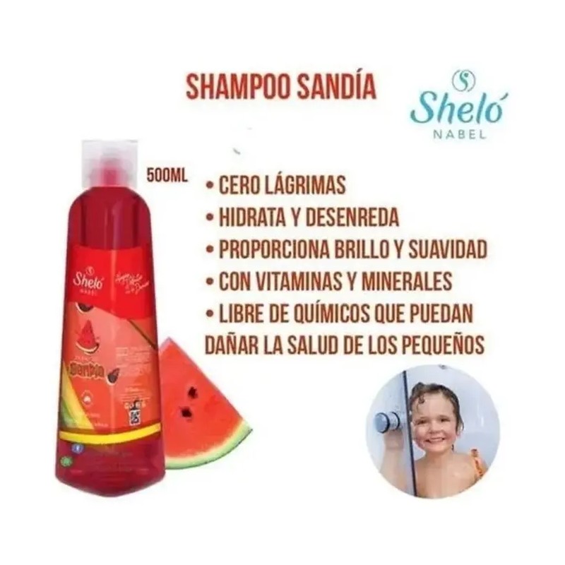 Shampoo Sandia Shelo Nabel 500ml Cero Lagrimas Niños Pack