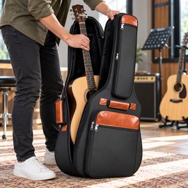 41-Inch Acoustic Guitar Bag for Travel – Thickened Padded Oxford Guitar Case with Double Straps, Black or Khaki