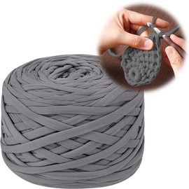 T-Shirt Yarn, Crochet Yarn, Textile Yarn, Cotton Yarn - 285 g Width, 2 cm, T Shirt Yarn for Crochet, with Crochet Hook Set, for Bags, Baskets, Blankets, Home Decoration (Dark Grey)