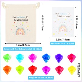 Lucky Stones Gift Set for Children, 12 Treasure Stones + 12 Jute Bags + 12 Congratulations Cards, Ideal Party Bag for Children's Birthday, Secret Santa Gift & Gift Packaging