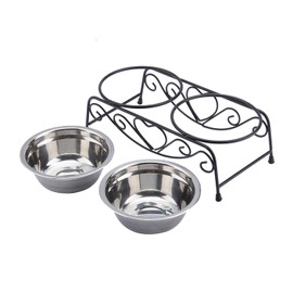 GOTOTOP Cuencos de Agua Dobles de Acero Inoxidable para Comida para Perros y Gatos, Soporte para Estante para Platos, Diseño de Dos Cuencos, Comedero para Perros