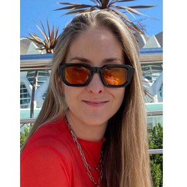 Mirkcittle Square Thick Frame Sunglasses for Women Men Trendy Chunky Rectangle Sun Glasses 90s Small Face Shades (Black Frame/Orange Lens)